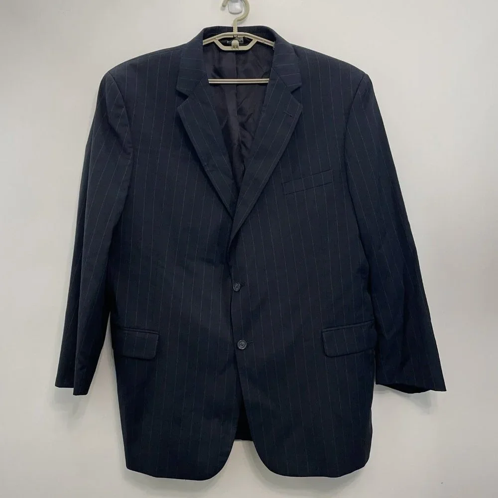 Jos A Bank Blazer Sport Coat Suit Jacket Gordon Wool Striped Black Mens 50L